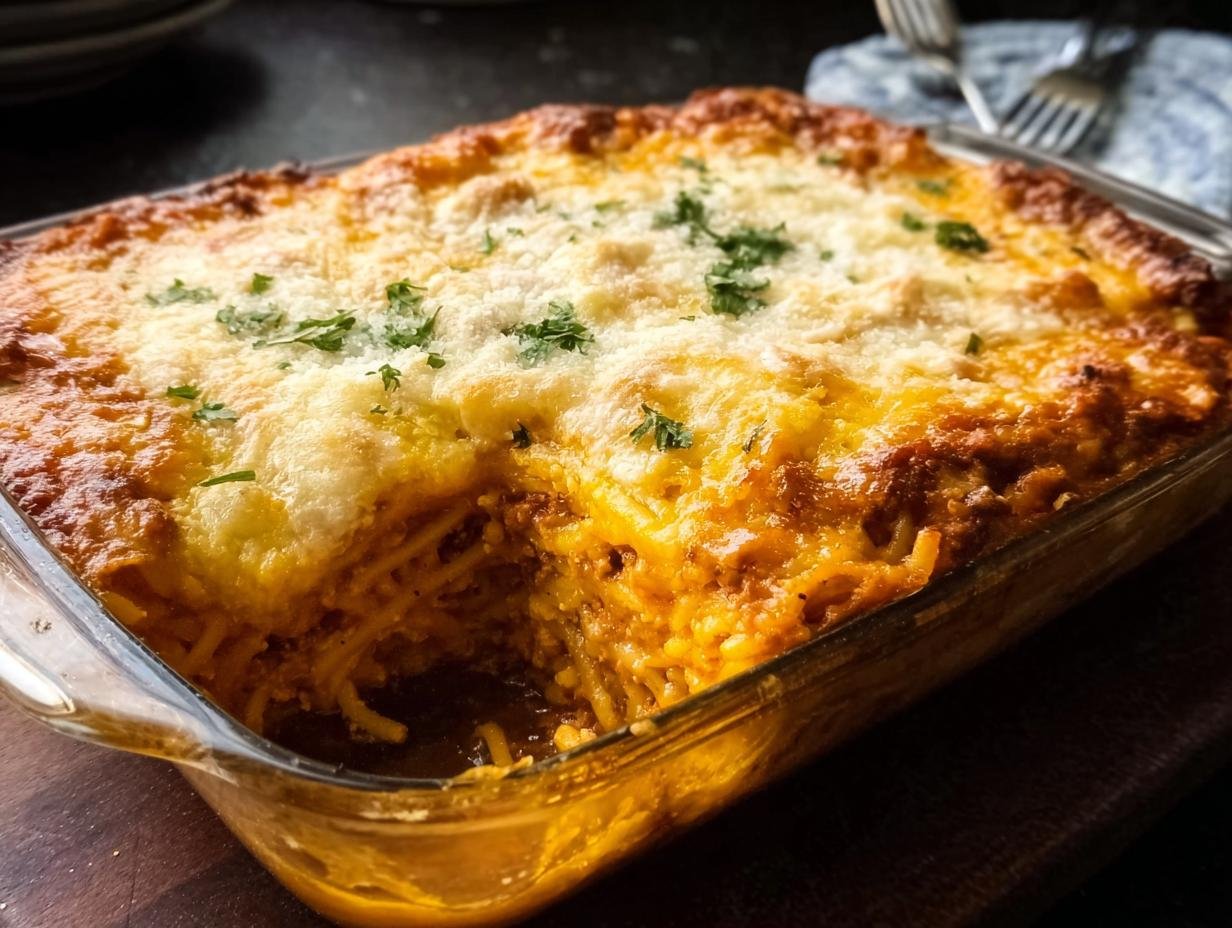 Decadent Baked Cream Cheese Spaghetti - Baked Cream Cheese Spaghetti - main visual representation