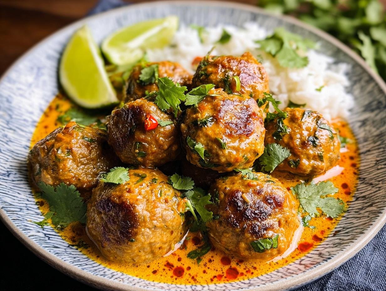 Irresistible Thai Coconut Curry - close-up of meatballs in sauce