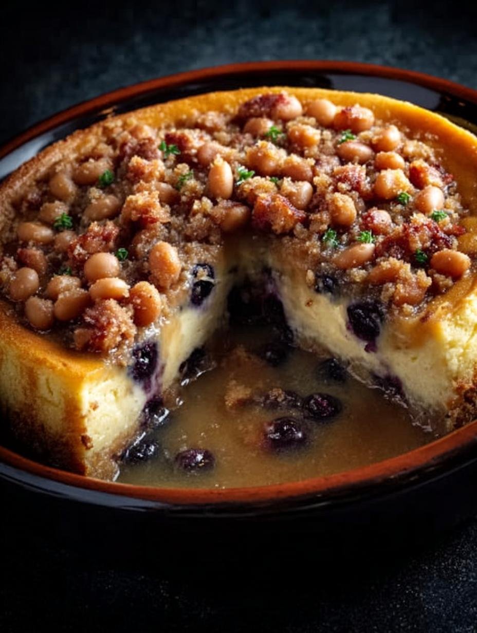 Blueberry Crumble Cheesecake Incredible: 1 Pure Bliss Bites - A perfectly baked Blueberry Crumble Cheesecake Incredible with a golden crumble topping and juicy blueberries, ready to be served.