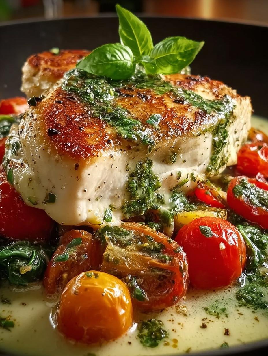 Delicious Creamy Pesto Chicken Dinner with Spinach - Creamy Pesto Chicken Dinner - main visual representation