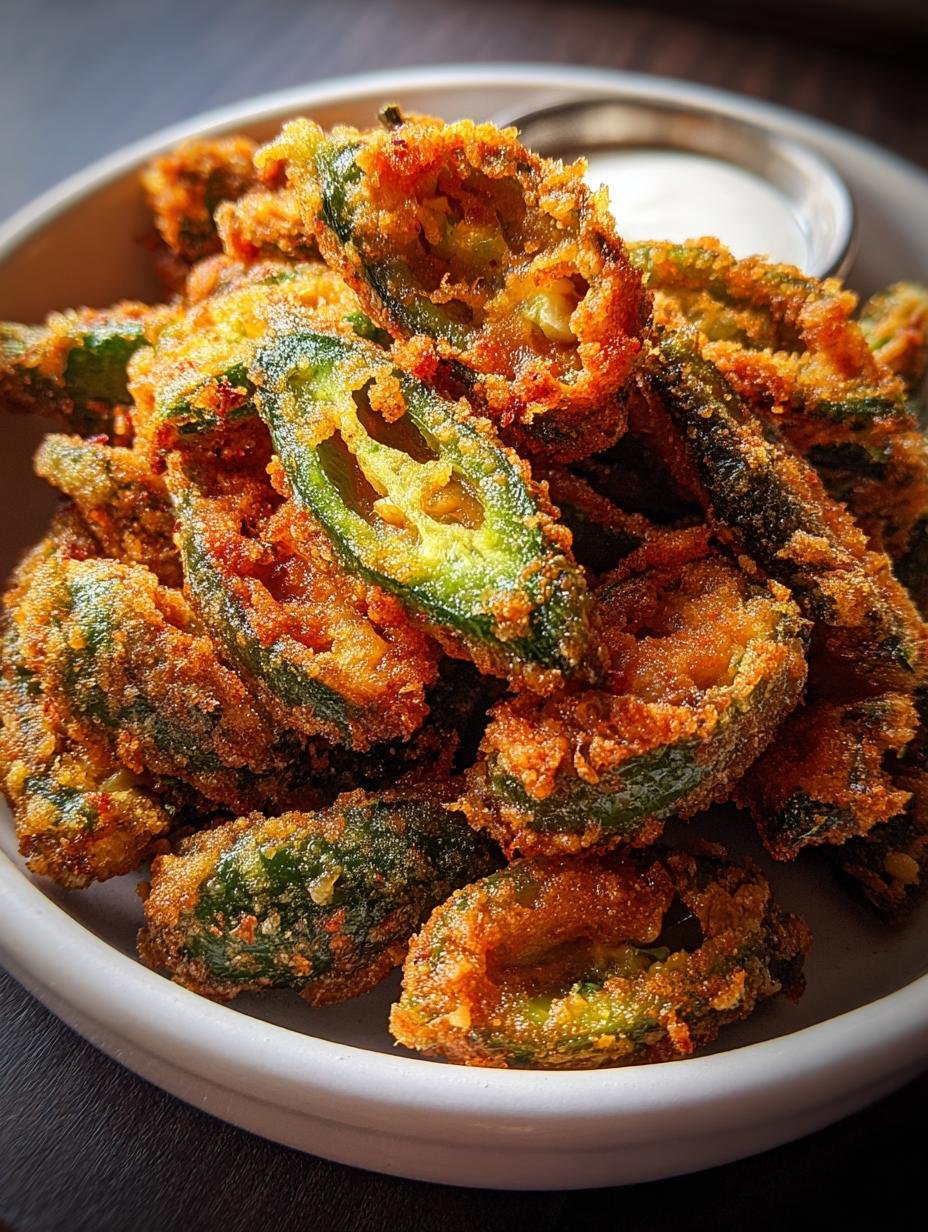 Irresistible Fried Jalapenos Crispy Spicy appetizer with golden-brown batter and a side of creamy ranch dressing, perfect for game nights.