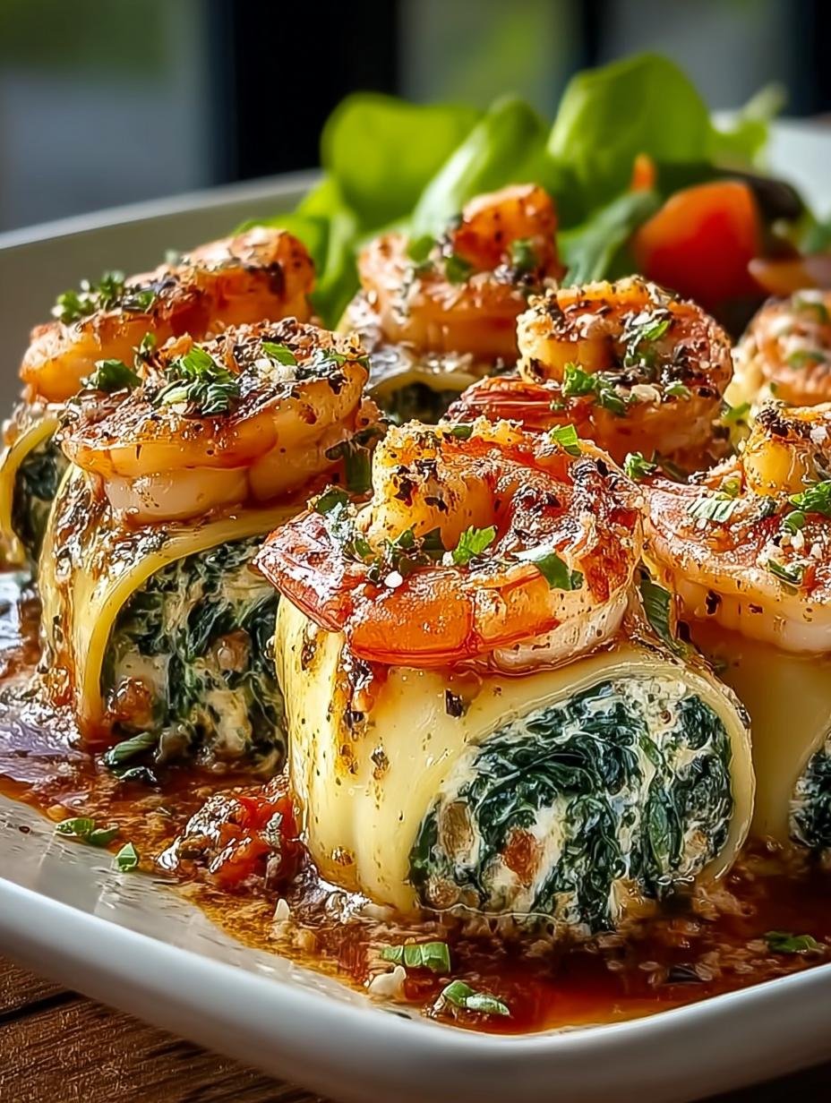 Cheesy Shrimp Spinach Rollatini