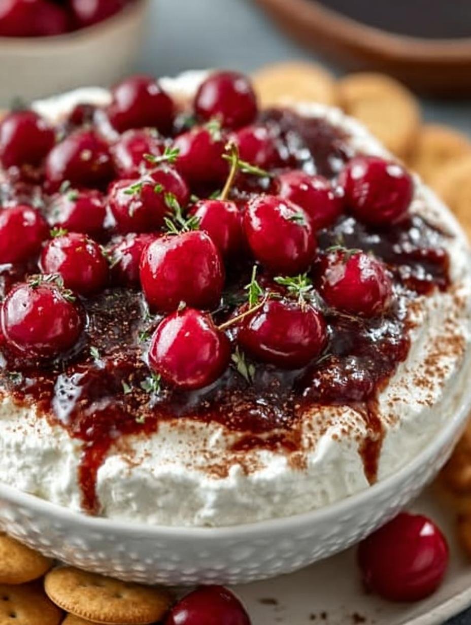 Irresistible Cherry Cheesecake Dip Incredible served with graham crackers