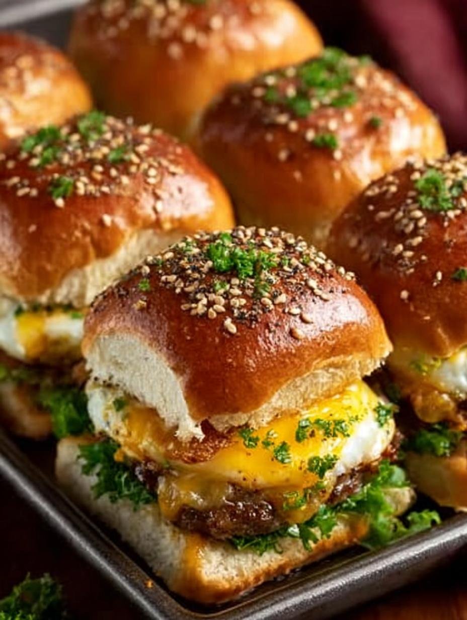 Irresistible Cowboy Breakfast Sliders Incredible fresh out of the oven on a serving platter