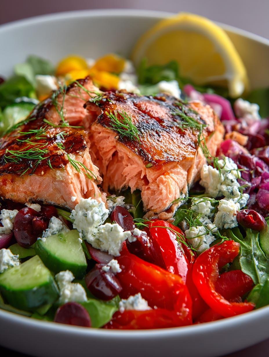 Mediterranean Salmon Salad with Feta & Roasted Peppers - Mediterranean Salmon Salad with - additional detail