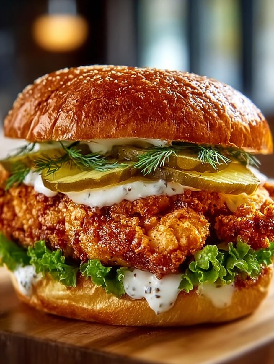 Crispy Chicken Sandwich with Pickles and Ranch Dressing Recipe - Crispy Chicken Sandwich with - main visual representation