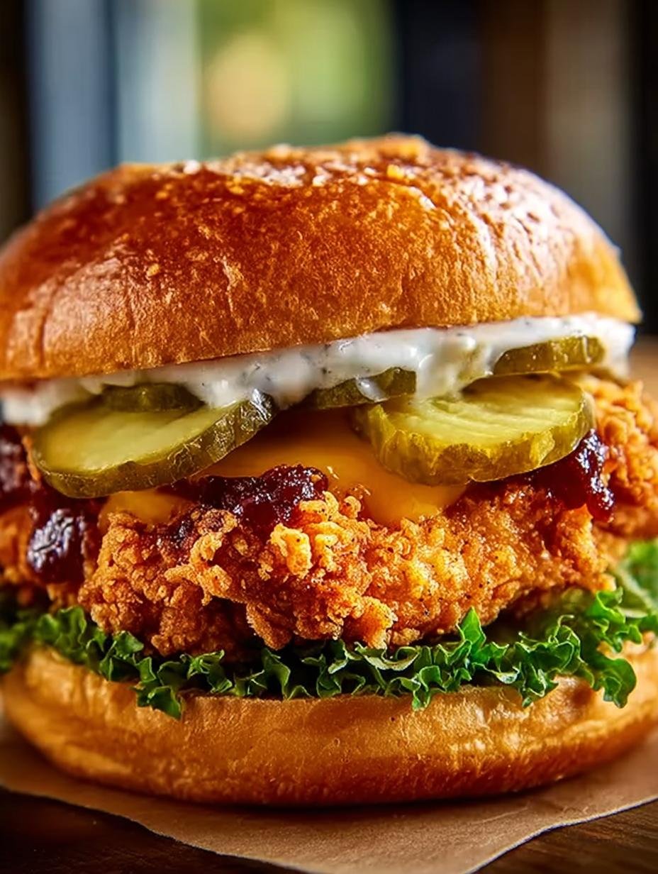 Crispy Chicken Sandwich with Pickles and Ranch Dressing Recipe - Crispy Chicken Sandwich with - additional detail