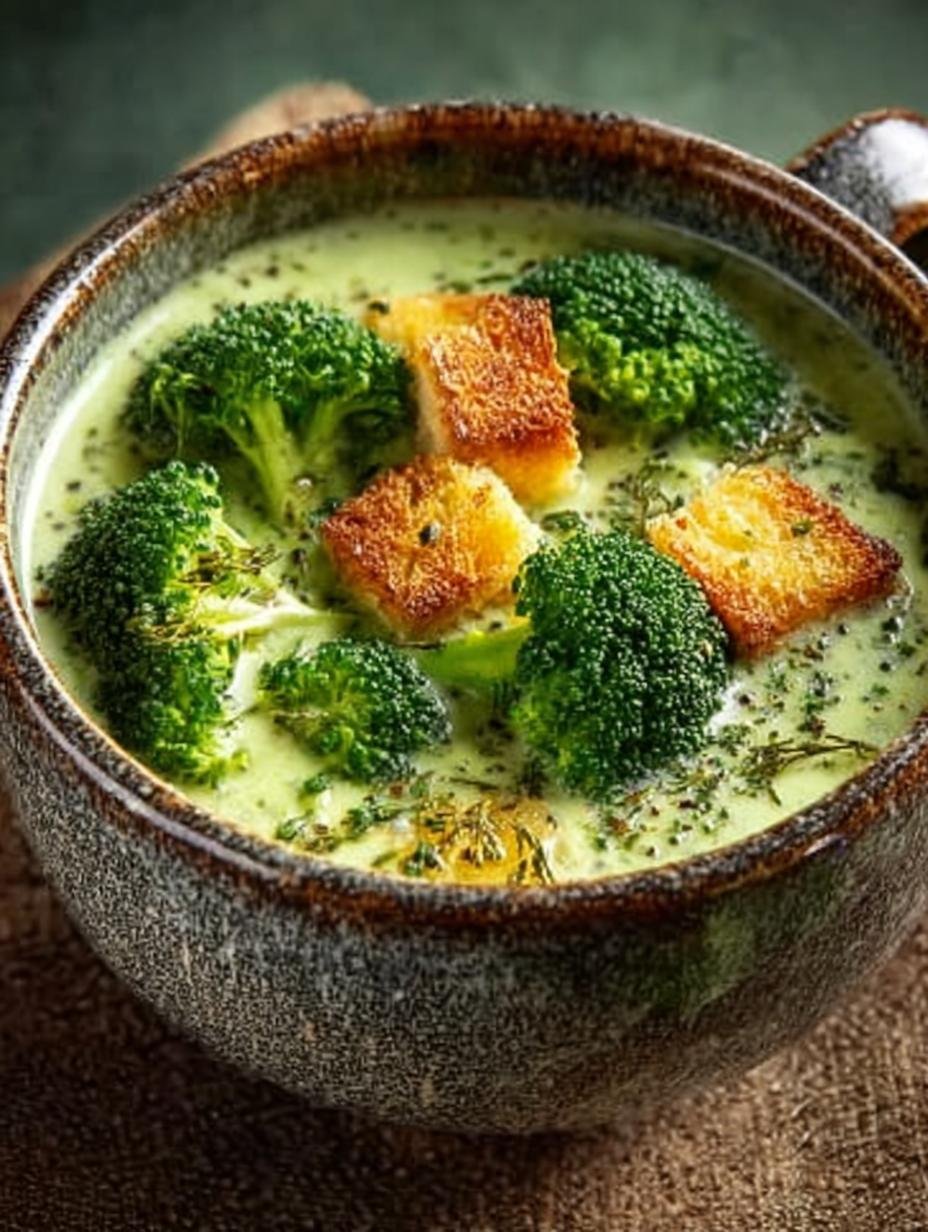 Roasted Broccoli Soup with Cheddar Croutons: 5 Steps - Roasted Broccoli Soup with - main visual representation