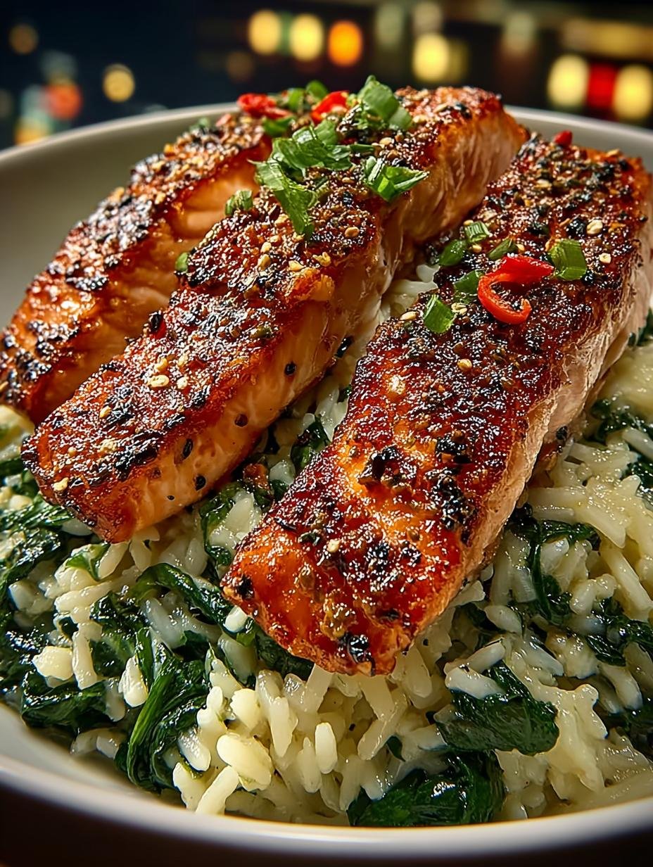 Buttered Salmon Strips with Spinach Rice Pilaf Delight