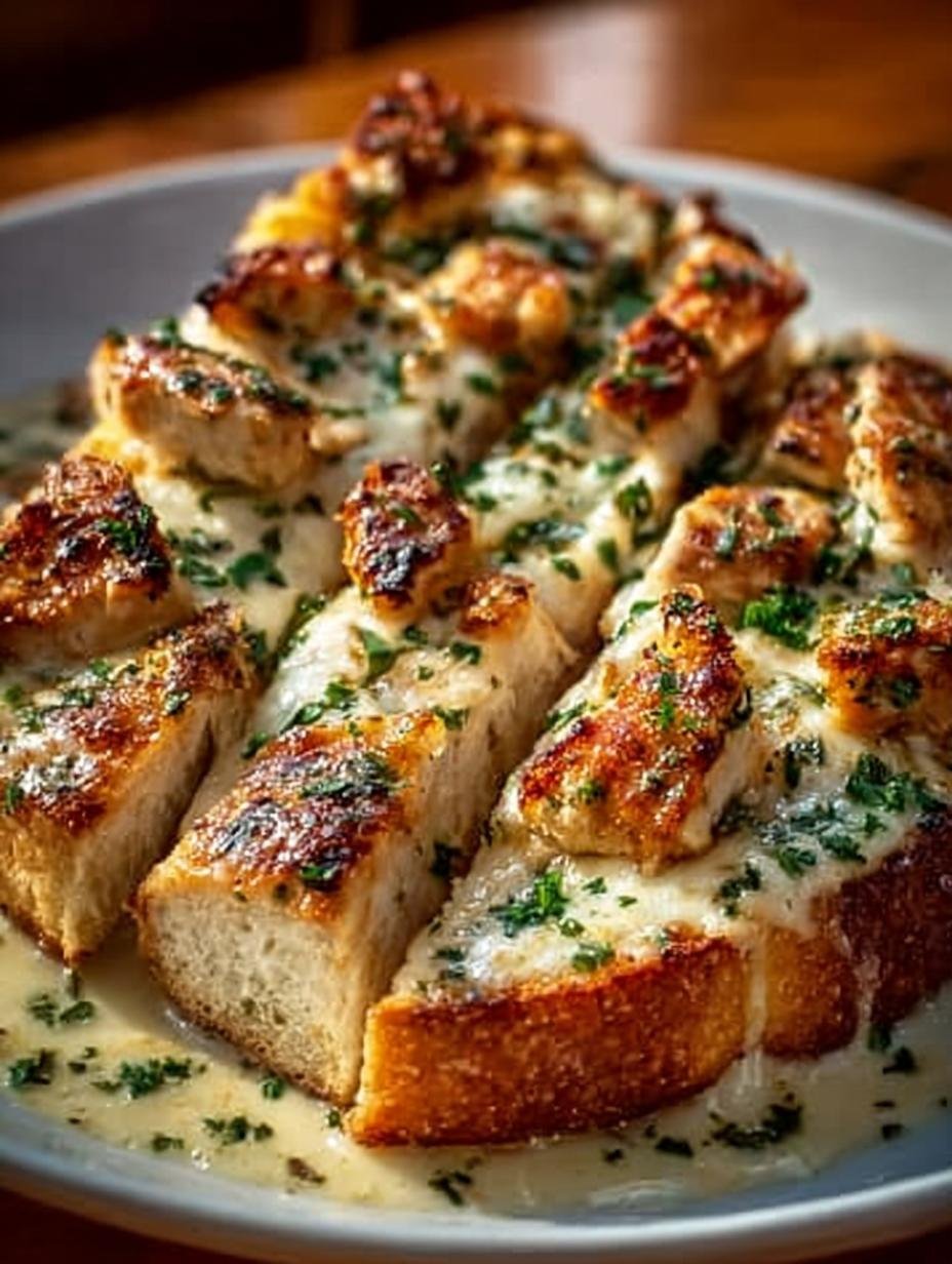 Chicken Alfredo Garlic Bread: 7 Steps to Deliciousness - Chicken Alfredo Garlic Bread - main visual representation