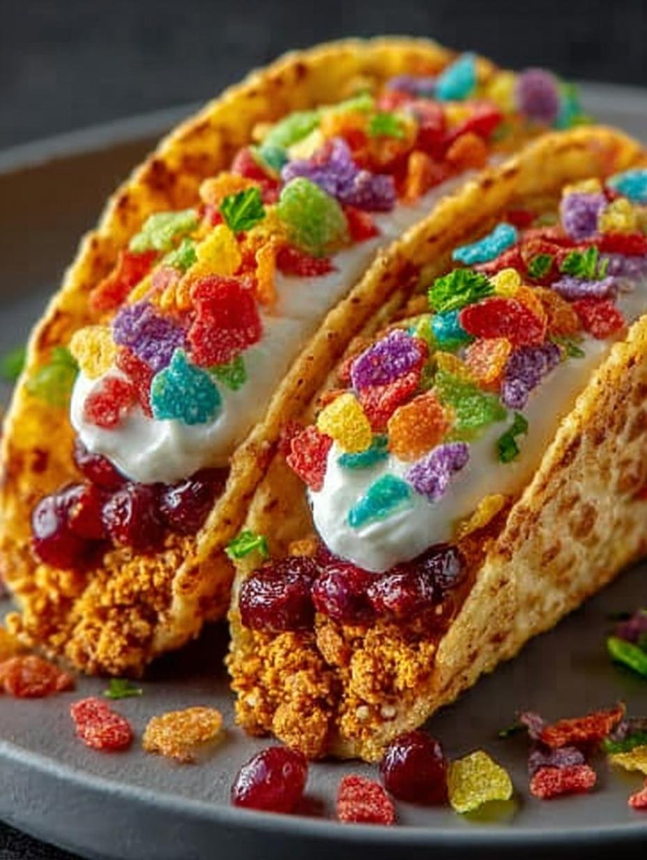 Fruity Pebbles Cheesecake Tacos