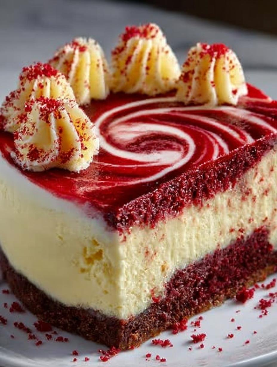 Irresistible Red Velvet Cheesecake Swirl fresh from oven on cooling rack