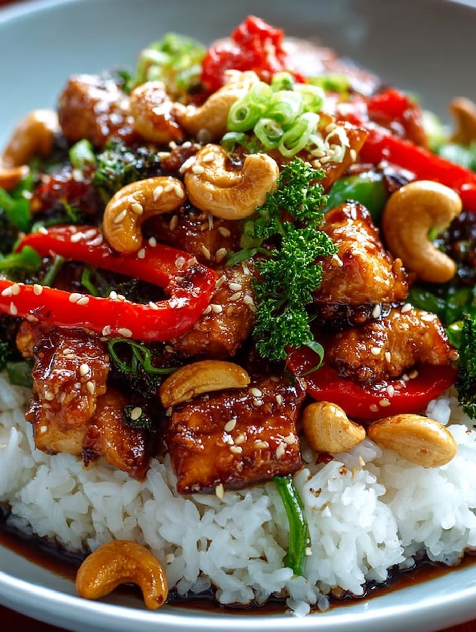 Delicious Cashew Chicken Dinner with fresh ingredients