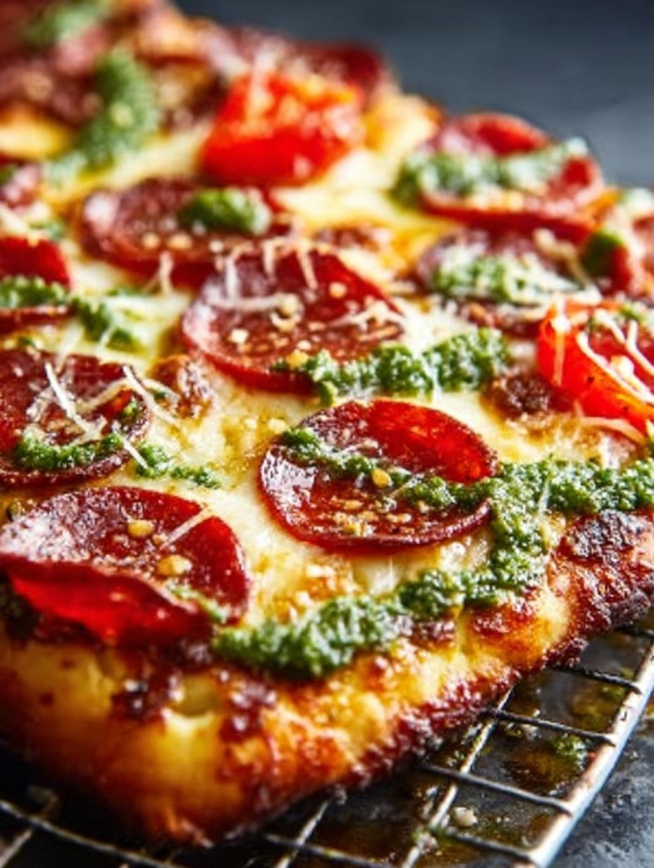 Pepperoni Roasted Jalapeno Pesto Pan Pizza Recipe - Pepperoni Roasted Jalapeno Pesto - additional detail