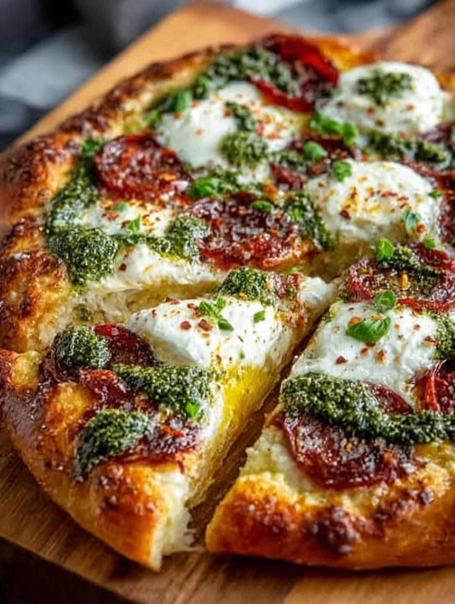 Pesto Burrata Pizza with Pepperoni: A Flavor Bomb - Pesto Burrata Pizza with - additional detail