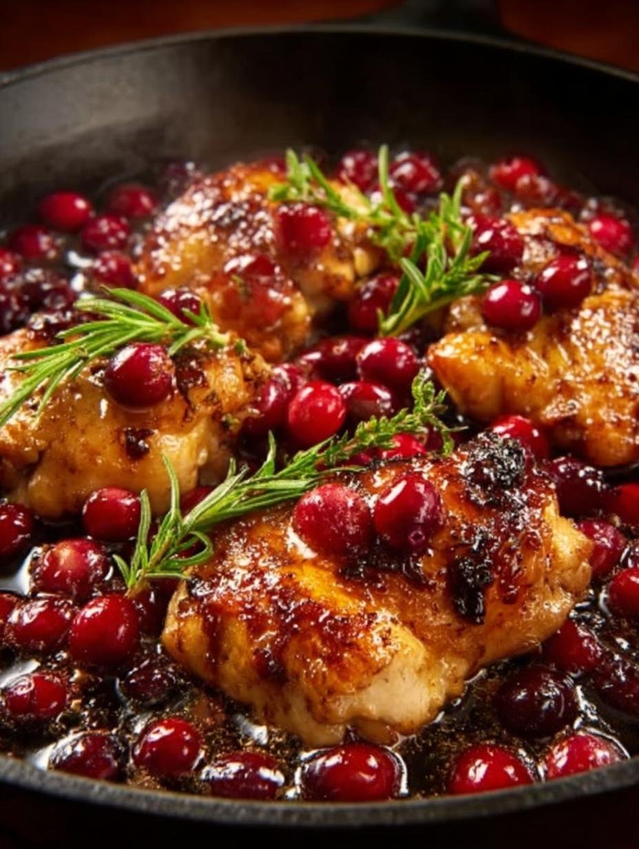 Irresistible Skillet Cranberry Orange Chicken served with rice