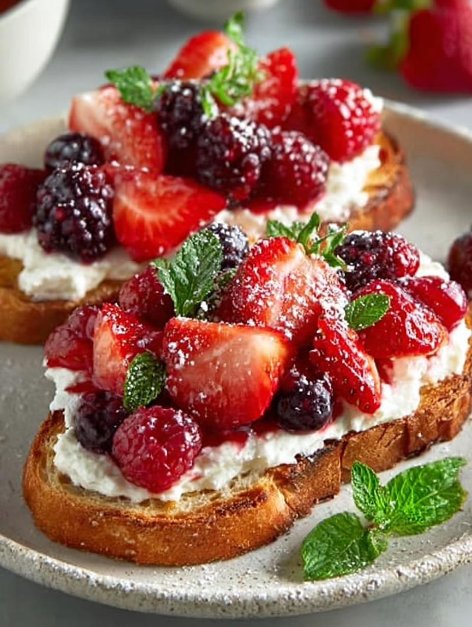 Valentine Ricotta Toasts with Macerated Berries for Lovers - Valentine Ricotta Toasts with - main visual representation